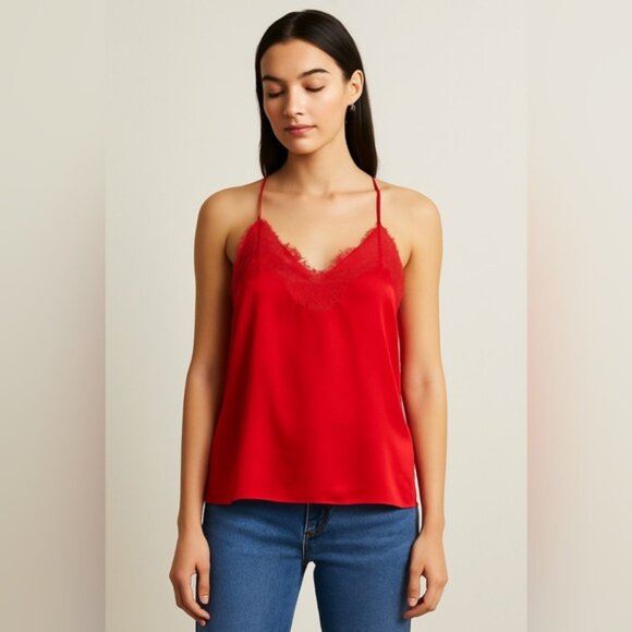 CAMI NYC Red Silk Lace Trim Camisole Tank Top - Size Small - Picture 1 of 7